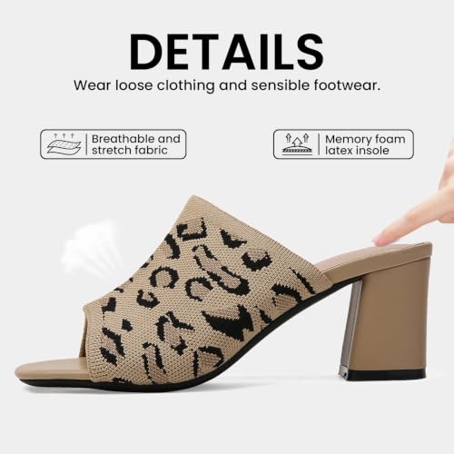 Image of Tilocow Knit Heeled Sandals for Women Square Open Toe Heeled Mules Chunky Block Low Heel Slip On Slides