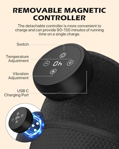 Ayovoch Knee Massager, Cordless Magnetic Knee Pad with Heating and Vibration, 3 in1 Wraps for Knee Shoulder Elbow, Heated Knee Brace with USB C Rechargeable, Max 150 Minutes Runtime 1Pack