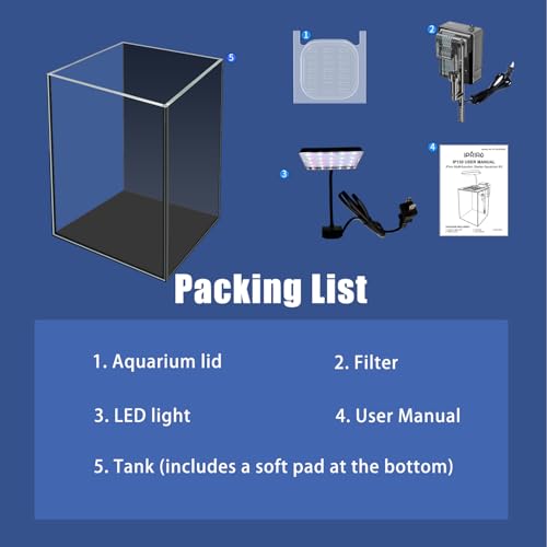 Image of Glass Betta Aquarium Starter Kits 1.5 Gallon Small Fish Tank, Betta Fish Tank with LED Light, Power Filter, Black. 4mm Glass