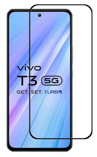 Image of Tempered Glass Screen Protector Compatible for Vivo T3 5G, iQOO Z9 5G with Edge to Edge Coverage and Easy Installation Kit, Pack of 1, Black