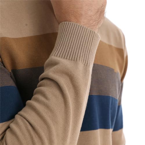 Men's Autumn Winter Striped Patchwork Semi-Zipper Pullover Sweater4