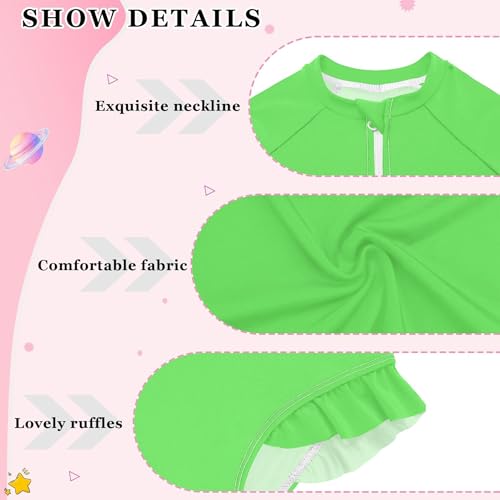 Fluorescent Green Girls Long Sleeve Rashguard Swimsuit UV Protection One-Piece4