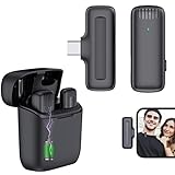 Micrófono inalámbrico Lavalier tipo C con funda de carga, micrófono de solapa de 2,4 G, grabación de vídeo en vivo, cancelación de ruido, sincronización automática, recepción sin obstáculos de 20 m