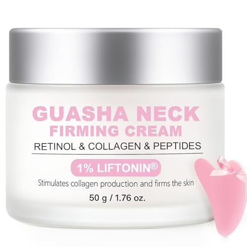 Neck Firming Cream with Gua Sha – Retinol, Collagen & Peptides for Jawline, Décolleté & Double Chin | Anti-Wrinkle Tightening Lifting Moisturizer 50g