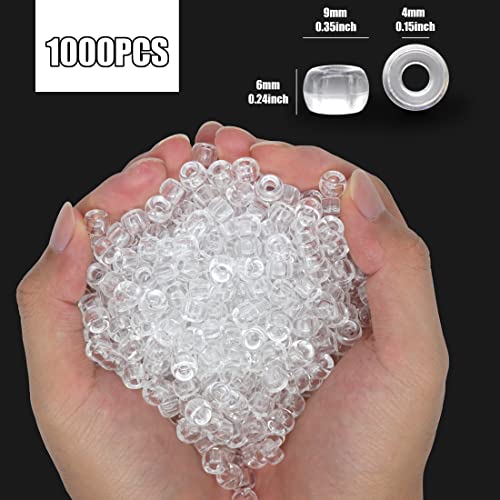 Image of 1000Pcs Pony Beads Bracelet 9mm Clear Plastic Barrel Pony Beads for Necklace,Hair Beads for Braids,Key Chain,Jewelry Making (Crystal)