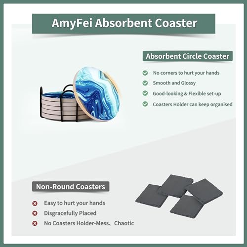 AmyFei Ceramic Marble Coasters Set with Holder