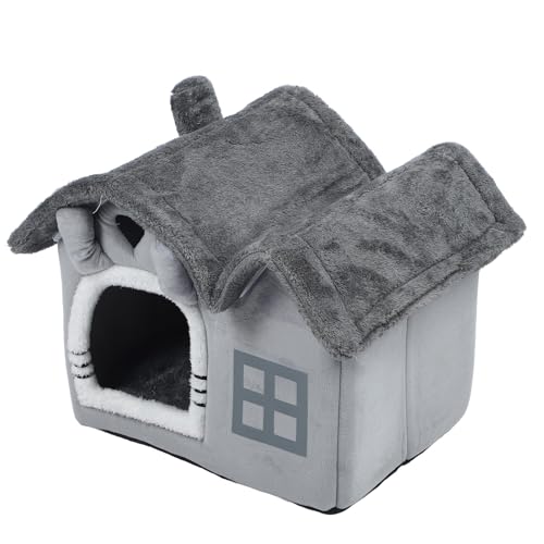 Dioche Niche d'intérieur à Double Toit, Niche Lavable Adaptée aux Petits Chiens, Design Confortable de Style Villa. (M)