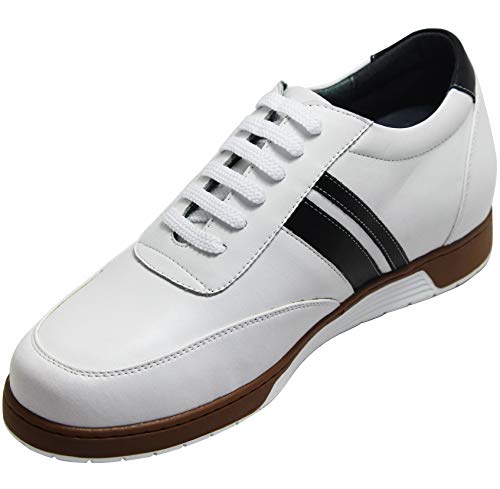 CALTO Men's Invisible Height Increasing Elevator Shoes - White Leather Lace-up Lightweight Clasic Casual Sneakers - 2.8 Inches Taller - Y2821 - Size 9 D(M) US2
