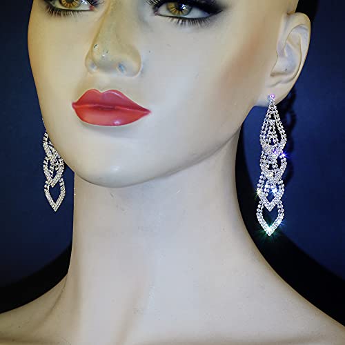 Chran Sparkling Rhinestone Long Drops Link Dangle Earrings Women Bridal Jewelry Size 4.37" #TOP3