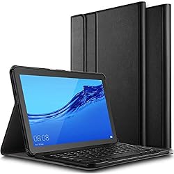 Portatil Huawei Camara Teclado Claelech Funda de teclado para Huawei Mediapad T5 10.1 2018, funda magnética delgada de piel con tapa y soporte con teclado Bluetooth inalámbrico desmontable T5 10.1 pulgadas (negro)