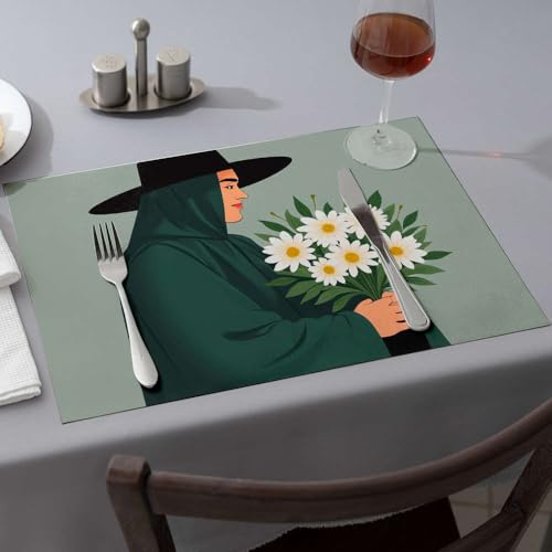Sets de table fleurs blanches et chapeau noir pour dîners chic - 2