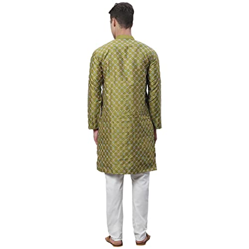 Image of SOJANYA (Since 1958 Men's Silk Blend Kurta Pyjama Set | Multi Embroidered Traditional Ethnic Wear for Navratri, Garba, Puja & Wedding