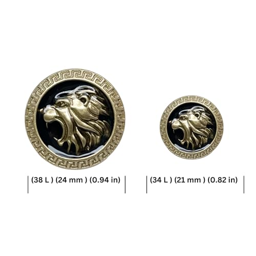 Image of Abs Golden 3D Lion Head Shank Button Embedded Enameled Lucite Round Abs Button for Blazer Suits Coat Bandhgala DIY Art & Crafts (Pack of 16 (8 Big + 8 Small), Black Lucite)