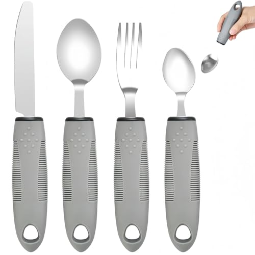 4 Pcs Cutlery for Arthritic Hands Disability Aids Cutlery for Disabled Hands Disabled Cutlery for Adults Adaptive Eating Drinking Utensils Arthritis Aids for Disabled People Elderly Parkinson