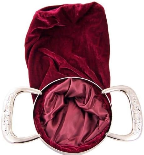 Miniatura 2 de Bolso de paso de cuenco de ofrenda con mango de latón plateado de terciopelo rojo