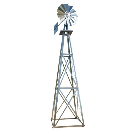 Decorative Backyard Windmill – Galvanized Finish – Durable Weather-Resistant 4-Leg Tower with Anchoring Stakes – Lawn & Garden Yard Décor – 8ft 3in Outdoor Windmill