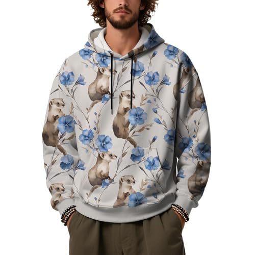 Ropa anti UV hombre con capucha y estampado animal, sudadera manga larga ligera talla L