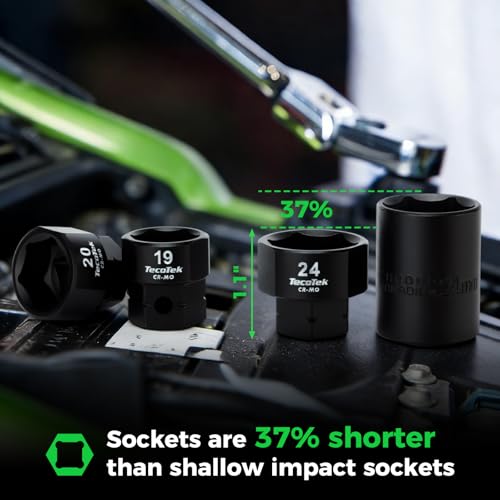 Image of TecoTek 14-Piece 1 /2-Inch Drive Metric Low Profile Impact Socket Set, Stubby Socket Set, 17mm - 30mm, No Skips Sizes, 6 Point, Cr-Mo, Shorter Socket for Tight Areas