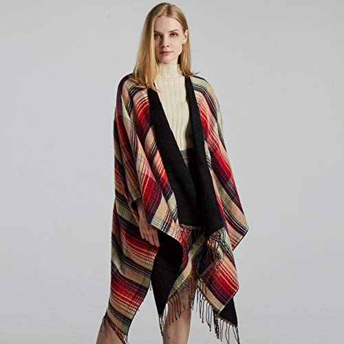 Bakerdani Women's Tassel Plaid Poncho Pashmina Shawl Wrap Cape Sweater2