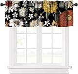 JanJCurt Boho Floral Valance, Traditional Colorful Bohemian Mandala Floral Dark Flower Leaves Modern Spring Garden Blackout Short Window Treatments for Living Room Bedroom Kitchen, 54x18in