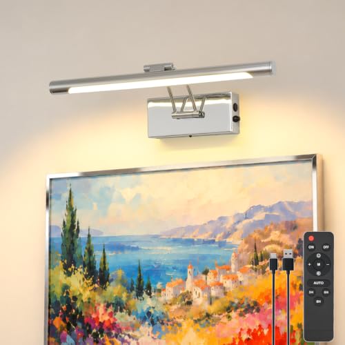 Kelzynth Battery Operated Picture Light for Wall,Chrome 15.7-Inch