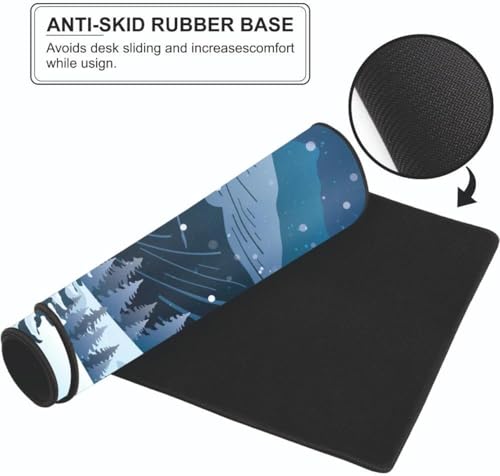Image of Snowy Mountain Scene Large Desk Mat, Extended Mouse Pad 58.5 x 28 cm, Desk Pad, Washable Mousepad, 2mm Thick Non-Slip Rubber Base, Stitched Edges for Office, Home & Workstation (Multicolour)