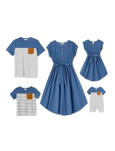 Women's Casual Blue Short Sleeve Button Dress with Belt –