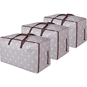 DOKEHOM 3 pièces 105L Sacs pour vêtements, épais surdimensionnée Organiseur Sac de rangement, Sac de Voyage (Gris/3 pièces)