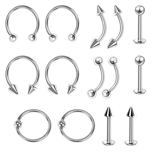 DLPRK 14 piezas Set de Piercing Nasal Acero Quirúrgico Pendientes Ceja Tragus Helix Aros Perno Nariz Helix Acero Inoxidable Rook Curvado Bolas Herradura Labio Labret Joya (1.2 * 8mm) (Plateado) | Ya disponible en tu tienda friki favorita! En mundofriki.es! DLPRK 14 piezas Set de Piercing Nasal Acero Quirúrgico Pendientes Ceja Tragus Helix Aros Perno Nariz Helix Acero Inoxidable Rook Curvado Bolas Herradura Labio Labret Joya (1.2 * 8mm) (Plateado) | Ya disponible en tu tienda friki favorita! En mundofriki.es!