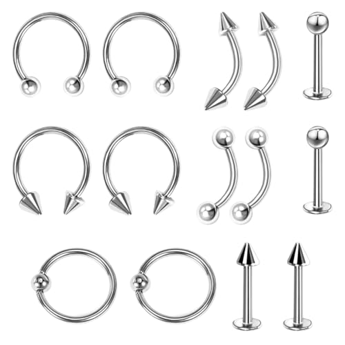 DLPRK 14 piezas Set de Piercing Nasal Acero Quirúrgico