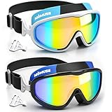 MOMUSE Occhialini Piscina Bambini 2PCS, Cinturino Tessuto Confortevole, occhialini Nuoto Bambino, Protezione UV Antifog, Antiperdita Occhiali Piscina per 3-14 Anni Bambini Ragazzi Ragazze Spiaggia
