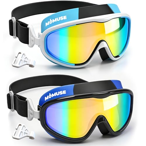 Image of MOMUSE 2PC Kids Swim Goggles with Comfort Fabric Strap, Swimming Goggles with UV Protection & Anti-Fog Lens, No Leaking & Wide View Pool Beach Goggles Glasses for Toddler Youth Teen Boys Girls 3-14