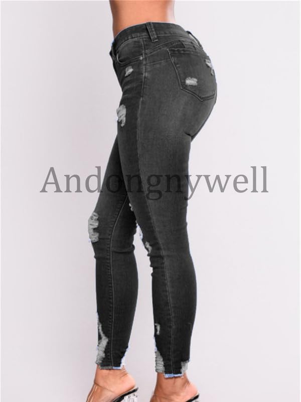 lonwick Andongnywell Womens Stretch Skinny Bell Bottom Jeans Elastic High Waisted Flared Denim Pants Trouser4