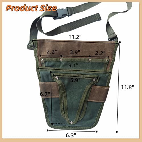 Gardening Tool Pouch for Waist, Hands-Free Canvas Tool Belt with 6 Pockets – Adjustable Waist Apron for Gardening Tools (Gardening Tools NOT Included)-Green