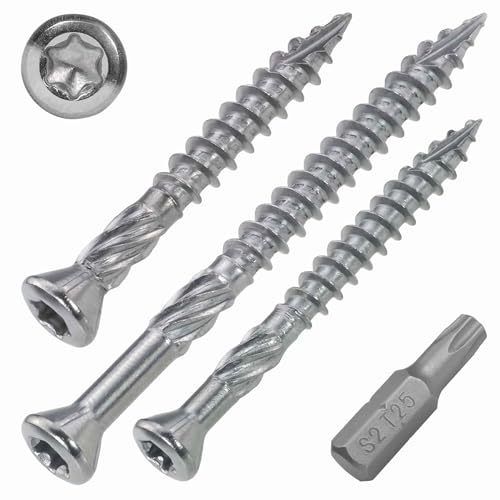 SCREW REBEL Tornillo de terraza ST-FIX de acero inoxidable A2, 5,0 x 50 mm, 200 unidades, incluye puntas S2, TX 25, cabeza avellanada, fresa, diente de sierra, punta de corte, tornillo encerado