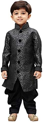 JBN Creation Boys Silk Cotton Sherwani Suit With Patiala Style Cowl Dhoti Pant (Grey_VASBSW122)