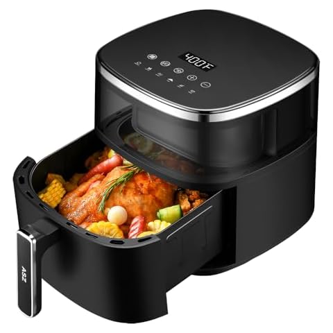 ASZ Digital Air Fryer 6 qt with Window Up - Big Airfryer 6 Presets Preheat Airfry Reheat Bake Roist Broil 400°F Airfrier 85% Oil Less,Nonstick Dishwasher-Safe Parts, Automatic Shutoff Cover