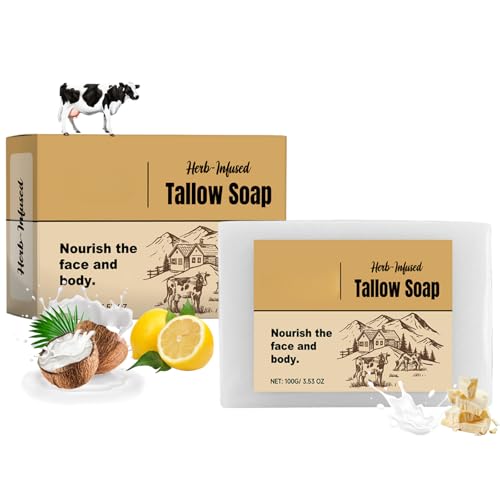 Beef Tallow Soap for Skin - Handmade Organic Tallow Soap Bar, Moisturizing Bar for Dry Skin, Deep Cleansing Beef Milk Soaps for Nourishing, Evens Skin Tone, Radiant Complexion