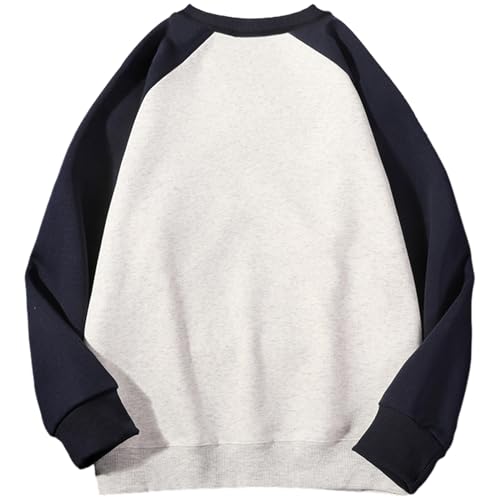 PEGENO Men's Loose Crew Neck Sweatshirt One Piece Shoulder Sleeve Dual Color Long Sleeve T-shirt2