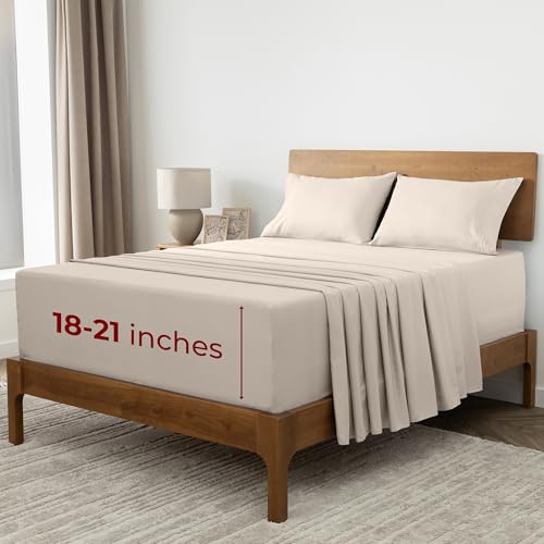 Image of Mellanni Extra Deep Full Sheets - 4 PC Iconic Collection Bedding - Hotel Luxury, Ultra Soft, Cooling Bed Sheets - Wrinkle, Fade, Stain Resistant (Full, Beige)