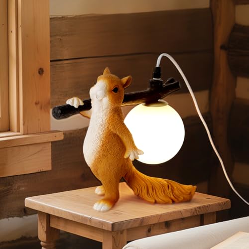 MUMENG Cute Table Lamp, Squirrel Shape Animal Lamp for Bedroom,