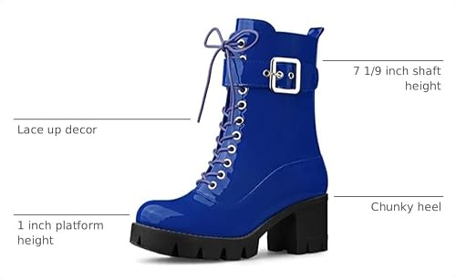 Allegra K Allegra K Women's Zip Platform Chunky Heel Blue Combat Boots 10 M US