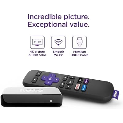 Roku 3920RW-SW Premiere, 4K/HDR Streaming Media Player, Wi-Fi Enabled, with Premium High Speed HDMI Cable and Simple Remote