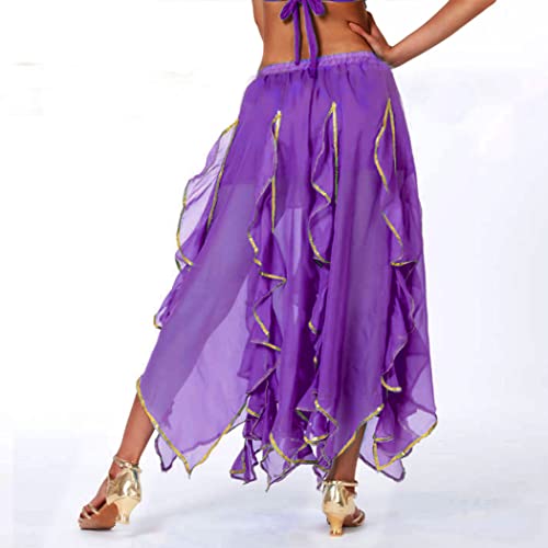 Victray Belly Dance Skirt Long Dancing Skirts Layered Performance Skirt Party Festival Costume For Women And Girls (Purple) #TOP6