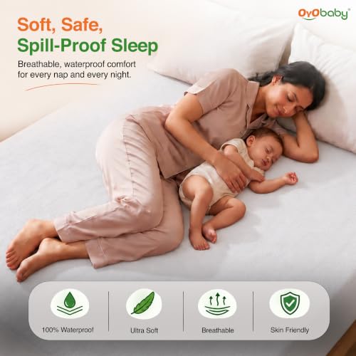Image of OYO BABY Waterproof Elastic Fitted Mattress Protector Single Bed 75 x 36 Inch Ultra Soft Cotton Feel Bed Sheet Terry Cover 6.3 x 3 Feet White