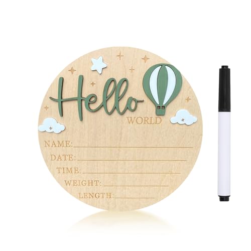 Baby Announcement Sign, 5.9 Inch Wooden Hello World Newborn Sign,Welcome