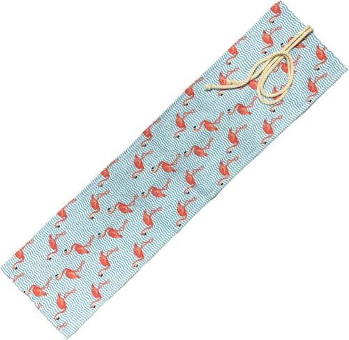 Image of Canvas Pencil Wrap Case, 72 Holes Colored Pencil Roll Holder Storage Pouch for Office (72 Holes, Blue-Pink)