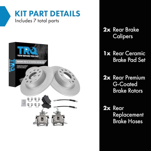 Image of TRQ Rear Brake Pad and Rotor Set Ceramic G Coated 272mm Rotors Calipers Hoses Compatible with 2010 Volkswagen Jetta To Chassis AJA048000