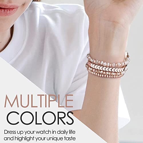 Image of MOFREE Beaded Bracelet Compatible with Apple Watch Band 42mm /44mm /45mm /49mm /46mm Series 11 /10 /9 /8 /7 /SE /6 /5 /4 /3 /2 /1 Women Fashion Handmade Elastic Stretch Strap for iWatch Bands for Women Rose Gold