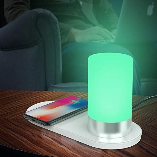 FARAZ LED Lamp-Night Light with QI Wireless Phone Charger & USB Port-House/Bedroom Décor LED Lamp-Multiple Color and Light Intensity Modes-Power Saving Adapter with Fast Charge